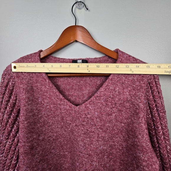 FRYE Knit Sweater Balloon Sleeve‎ Burgundy Womens Size L Wool Blend - Picture 6 of 9